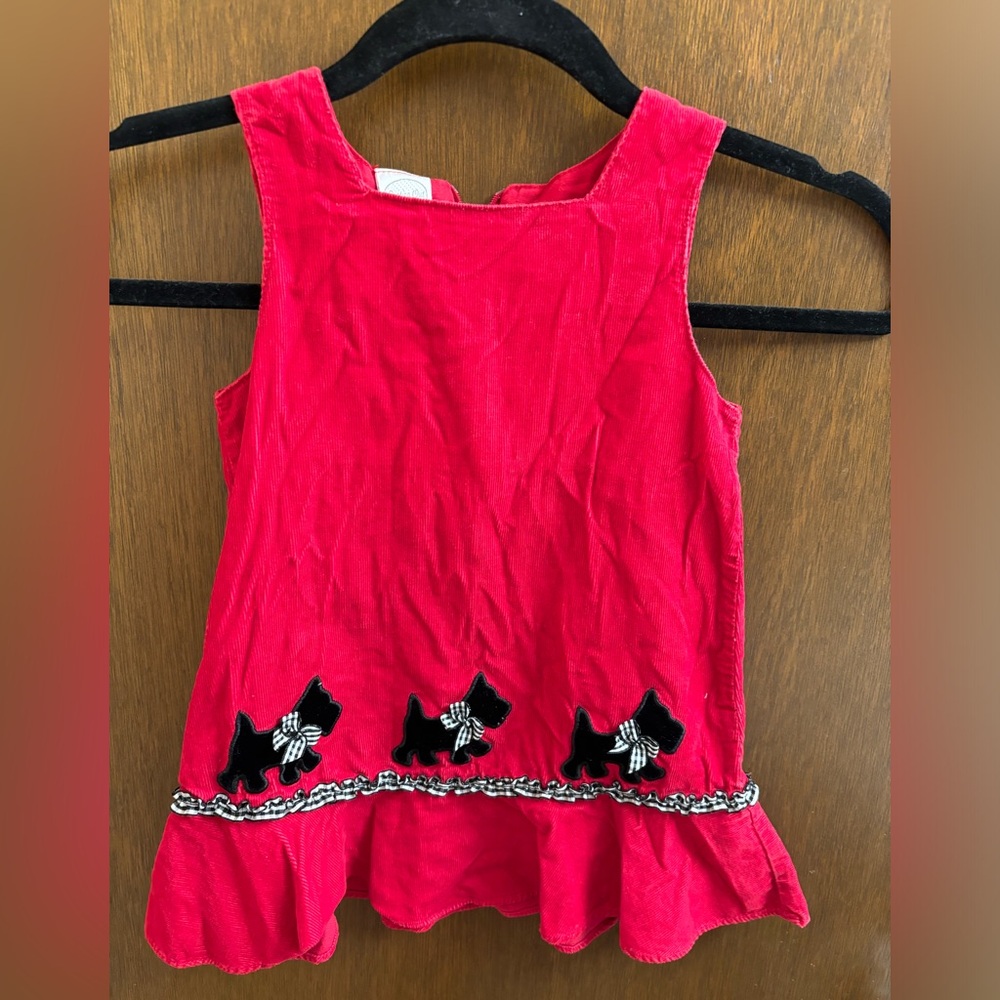 Starting Out Red Corduroy Dress with Black Scottie Dogs